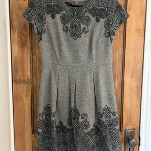 Talbots Gray Fit and Flare Mini Dress with Flutter Cap Sleeves